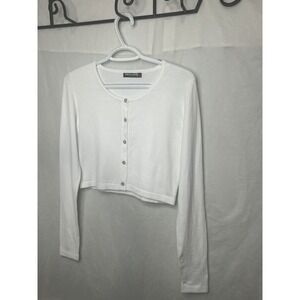 Urban CoCo White Cropped Cardigan Sweater Long Sleeve Button Front Small
